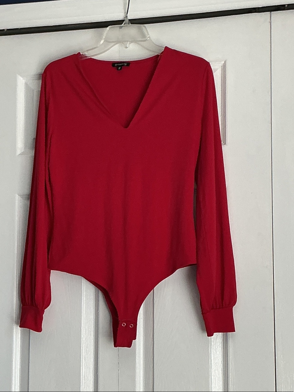 Red V-Neck Long-Sleeve Bodysuit